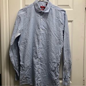 Hugo Boss Mens Shirt Size 16 Blue White Slim Fit Button Down Long Sleeve